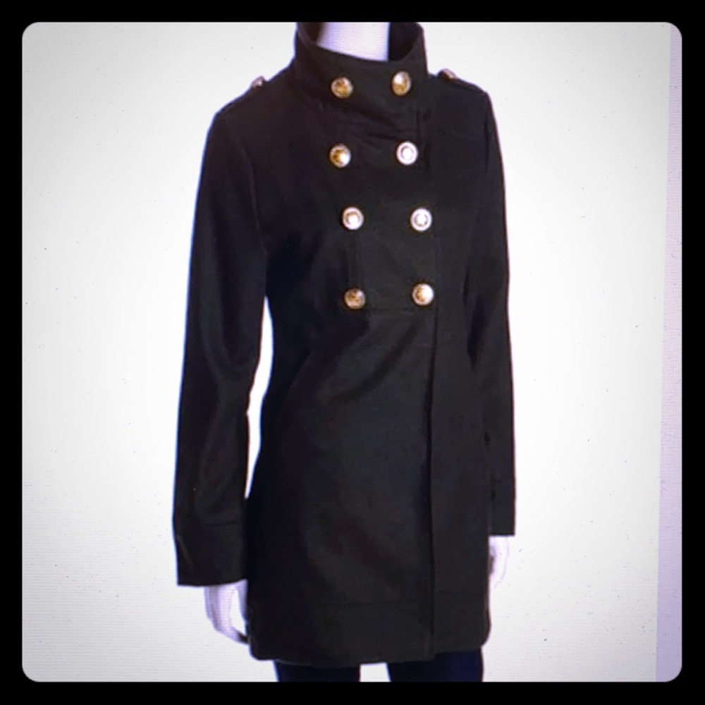 Coffeeshop Olive Military Peacoat W/Gold Buttons